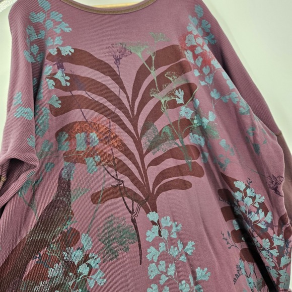 Blue Fish Tunic Dress Purple Waffle Knit Hand Painted Floral Oversized One Size - Picture 6 of 13